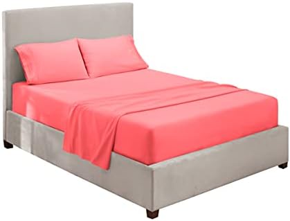 Hearth & Harbor Full Size Sheets - 4 Piece Bed Sheet Set, Hotel Luxury Double Brushed Bed Sheets - Extra Soft Bedding Sheets & Pillowcases, Full, Coral Pink
