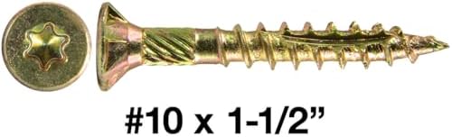 Jake Sales #10 X 1-1/2" Gold Star Wood Screw Torx/Star Drive Flat Head (1 Pound - 131 Approx. Screw Count) - Multipurpose Torx/Star Drive Wood Screws