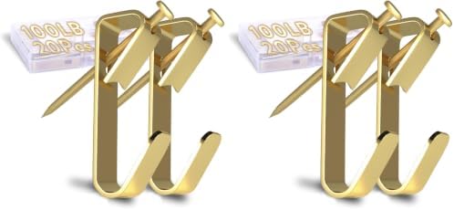100 lb Picture Hangers, Picture Hooks for Hanging Pictures, 20Pcs Frame Hooks Picture Hangers Heavy Duty Hardware Hanger Kit Wooden Wall Painting Hangers Hooks and Nails for Pictures (Pack of 2)