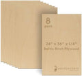 Baltic Birch Plywood 24 x 36 x 1/4 Inch - 6 mm Craft Wood, Pack of 8 B/BB Grade, Stronger Than Basswood Sheets or Balsa Wood, Perfect for Laser, CNC Cutting, Wood Burning, by Woodpeckers