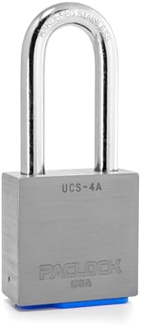 PACLOCK's 4-Series Padlock, UCS, 7/16" Diameter Hard. Stainless Steel Shackle, 2-1/2" Tall, High Performance 6-Pin Cylinder, Keyed Differently w/ 2 Keys, Silver Anodized Aluminum