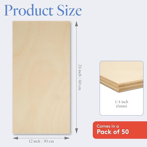 6 mm Baltic Birch Plywood 1/4 x 12 x 24 Inch, Box of 50 B/BB Grade Craft Wood, Stronger Than Basswood Sheets, for Laser, CNC Cutting and Wood Burning, by Woodpeckers