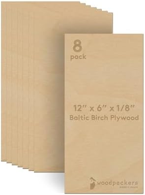 3 mm Baltic Birch Plywood 1/8 x 6 x 12 Inch, Box of 8 B/BB Grade Craft Wood, Stronger Than Basswood Sheets, for Laser, CNC Cutting and Wood Burning, by Woodpeckers