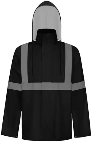 TCCFCCT High Visibility Rain Gear for Men Waterproof High Vis Rain Jacket, Class 3 Hi Vis Rain Coat for Men with Hood, Lightweight Rain Suits for Mens Safety Work & Outdoors, 4XL-5XL Black NP