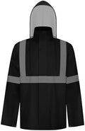 TCCFCCT Men's Reflective Rain Jacket with Hood, Lightweight Waterproof Coat for Safety Work & Outdoor Activities, High Visibility, Durable, 2XL-3XL Black