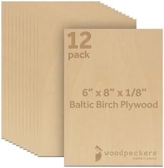 Baltic Birch Plywood, 3 mm 1/8 Craft Wood, B/BB Grade Baltic Birch Sheets, Stronger Than Basswood Sheets, Perfect for Laser, CNC Cutting and Wood Burning, by Woodpeckers (12, 6" x 8")