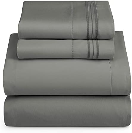 Hearth & Harbor Full Size Sheets - 4 Piece Bed Sheet Set, Hotel Luxury Double Brushed Bed Sheets - Extra Soft Bedding Sheets & Pillowcases, Full, Charcoal Grey