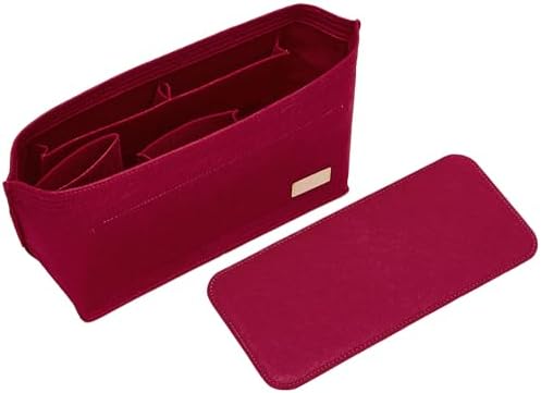 Doxo Purse Organizer Insert for Handbags & Base Shaper 2pc Set, Felt Neverfull MM Organizer Insert, Tote Bag Organizer with Zipper and Bottle Holder, Fit Speedy 30 Neverfull MM and More,Burgundy-L
