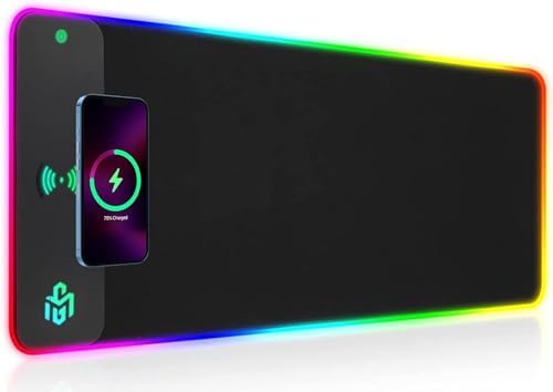 GIM Wireless Charging RGB Gaming Mouse Pad 15W, LED Mouse Mat 800x300x4MM, 10 Light Modes Extra Large Mousepad Non-Slip Rubber Base Computer Keyboard Mat for Gaming, MacBook, PC, Laptop, Desk