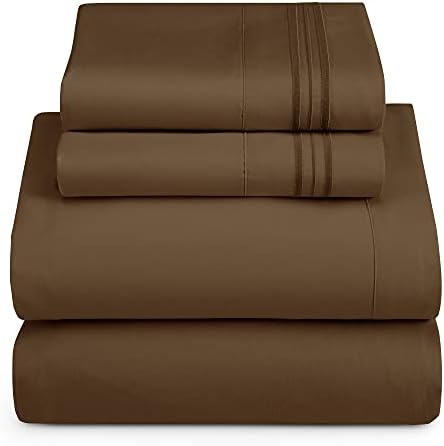 Hearth & Harbor Full XL Size Sheets - 4 Piece Bed Sheet Set, Hotel Luxury Double Brushed Bed Sheets - Extra Soft Bedding Sheets & Pillowcases, Full XL, Brown