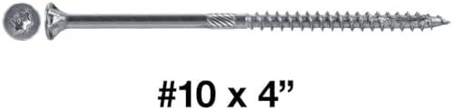 #10 x 4 Silver Star Stainless Steel Wood Screw Torx/Star Drive Head - Grade 305 Stainless Steel Torx/Star Drive Wood Screws - CASE Qty 43 Boxes 2,150 Screws