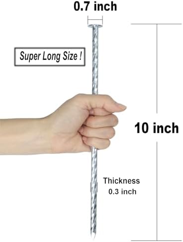 10 Inch Landscape Stakes Galvanized Metal Landscape Edging Anchoring Spikes Stakes, Camping Stakes Tent Pegs for Artificial Turf, Paver Edging, Weed Barrier, House Construction, Carpentry (25)