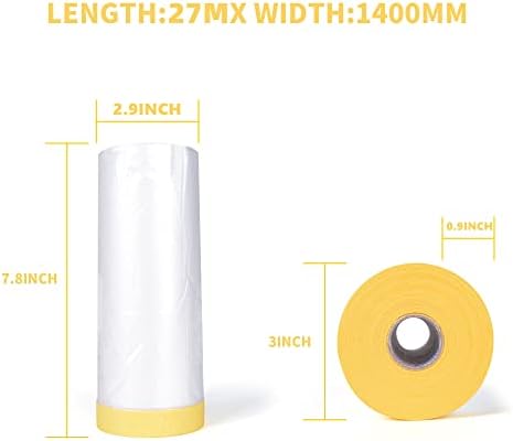 TAPEBEAR Pre-Taped Masking Film Tape and Drape 5feet x 90feet 3Rolls