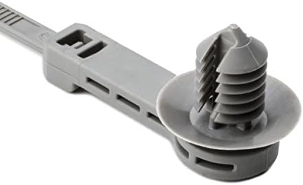 HellermannTyton 157-00120 Off-Set Fir Tree Cable Tie, 9.0" Long, 50lbs, Mounting Diameter .30" - .33", PA66HIRHS, Grey, 500/pk