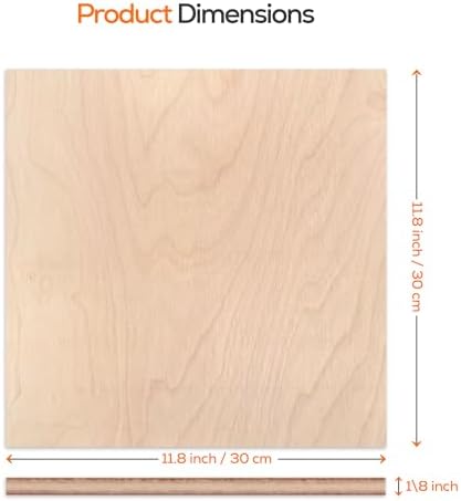 Proflex Birch Plywood 24pcs, 1/8" x 12” x 12” Real Wood Plywood Sheets Premium “A” Grade with Smooth Sanded Finish, Perfect for Laser Cutting & Engraving, Crafts, and DIY Projects.