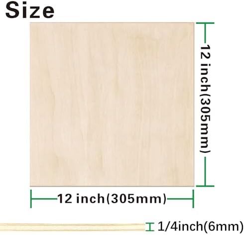 12 Pack Basswood Sheets 1/4 inch,12"x12"x1/4" Plywood Sheets,6mm Basswood for Laser Cutting,Laser Engraving Blanks,Thin Natural Unfinished Wood for Crafts,Wood Burning,Scroll Saw Cutting
