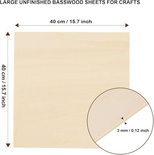 24 Pack Basswood Sheets for Crafts 16"x16"x1/8", 3mm Thick Plywood Sheets Board for Craft, Unfinished Wood Sheet for Laser Cutting & Engraving, Wood Burining, Painting, Staining，Architectural Model