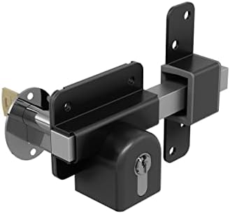 GateMate Long Throw Gate Lock, Euro Profile Keyed Both Sides Gate Lock for Sheds, Gates & Garage Doors, 316 Stainless Steel, For Wooden Gates & Doors Up to 2 ¾” Thick, Black, 5 Keys