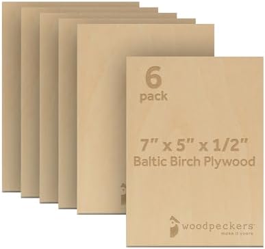 12 mm Baltic Birch Plywood 1/2 x 5 x 7 Inch, Box of 6 B/BB Grade Craft Wood, Stronger Than Basswood Sheets, for Laser, CNC Cutting and Wood Burning, by Woodpeckers
