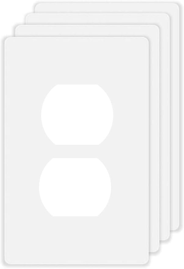 Screwless Duplex Receptacle Outlet Cover Wall Plates 1-Gang Duplex Switch Outlet Electrical Cover Plate Unbreakable Thermoplastic Faceplate for Decorative Receptacle Outlet Switch, White (4 Pack)