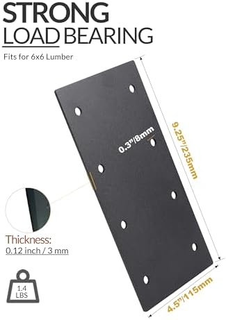 4 Pcs Ultra-Thick Straight Mending Plate, 9.25" x 4.5" Extreme Weatherproof Flat Bracket, Heavy Duty Steel I-Shape Timber Connector for 6x6 8x8 Lumber, Outdoor Pergola, Deck & Cabin