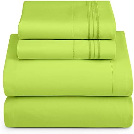 Hearth & Harbor Queen Size Sheets - 4 Piece Bed Sheet Set, Hotel Luxury Double Brushed Bed Sheets - Extra Soft Bedding Sheets & Pillowcases, Queen, Garden Green