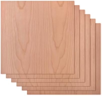 Proflex Cherry Plywood 6pcs, 1/8" x 12” x 12” Real Wood Plywood Sheets Premium “A” Grade with Smooth Sanded Finish, Perfect for Laser Cutting & Engraving, Crafts, and DIY Projects.