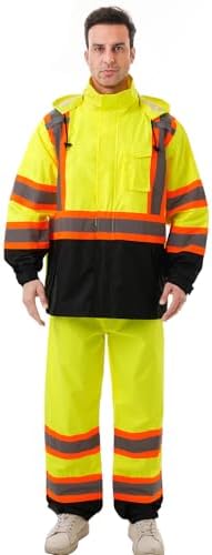 Hi Vis Safety rain Jacket，Reflective Class 3 Rain coat with Inner Mesh Lining and Pockets High Visibility Waterproof work Rain Suits for men&women（Yellow,SM/MD）