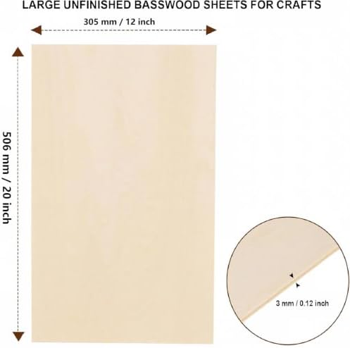 24 Pack 12x20x1/8 Inch Thin Basswood Sheets Wood Sheets Board for Craft