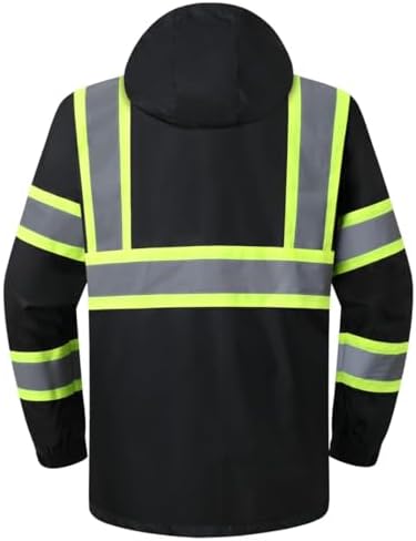 JKSafety Hi Vis Rain Jacket for Men Women Safety Rain Gear Black L