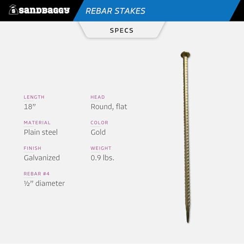 Sandbaggy 18" Galvanized Steel Rebar Stakes with Nail Head - Garden Stakes (#4 Rebar - 1/2" Diameter) - l-Shape - Ground Stake, Pins, Landscaping Spikes, Construction (150, Count)