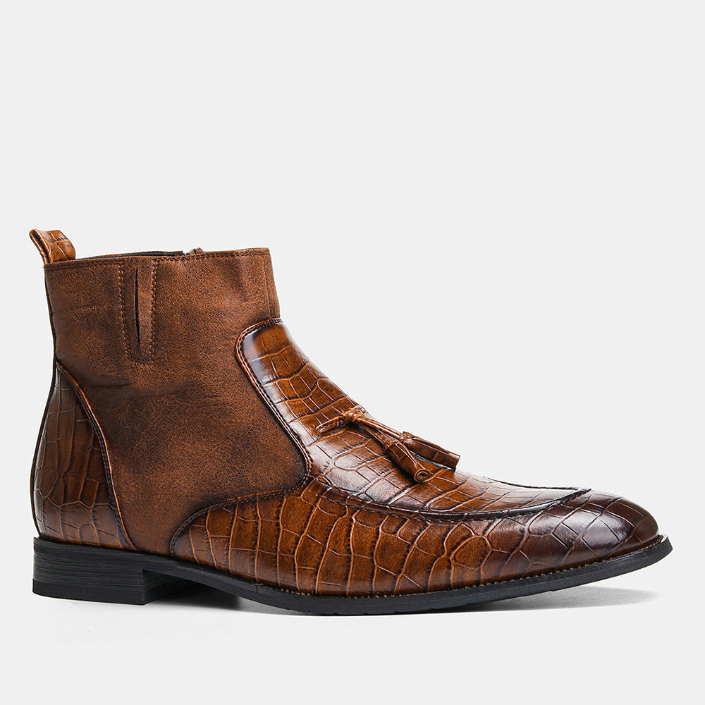 Fashion business men's plush short leather boots