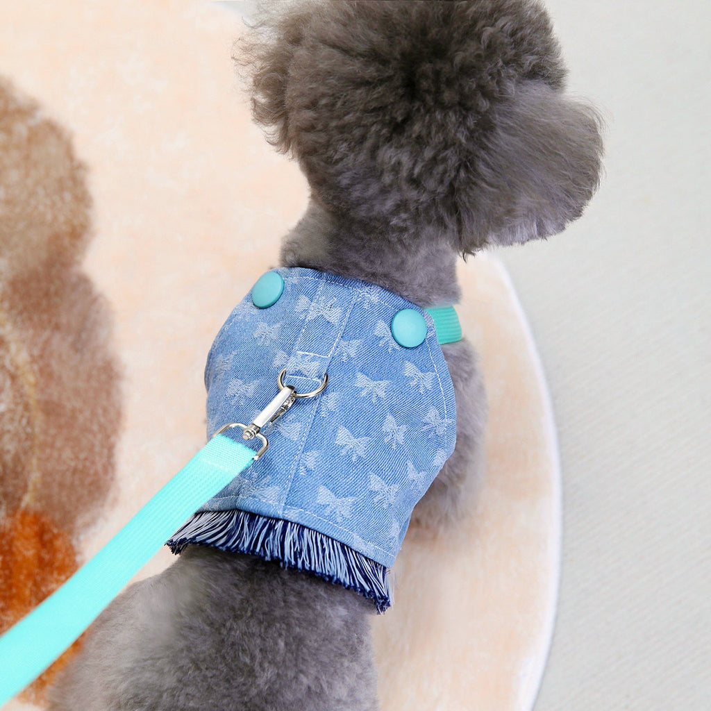 Pet's Chest-back Full Bottom Bow Denim