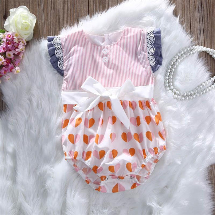 Baby Girl Flying Sleeve Lace Up Triangle Romper