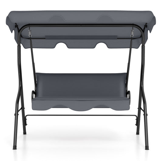 3-Seat Outdoor Patio Canopy Swing with Cushioned Steel Frame-Gray