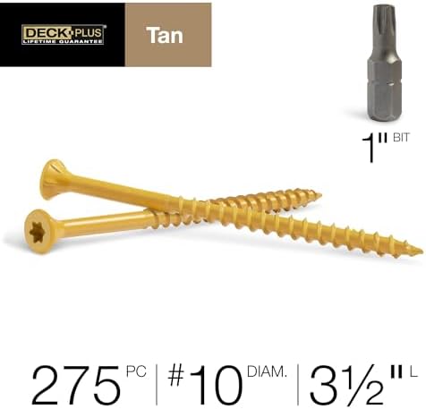 Deck Plus Wood Screws, #10 x 3-1/2in, 5lb Box, 275 Pieces, Tan