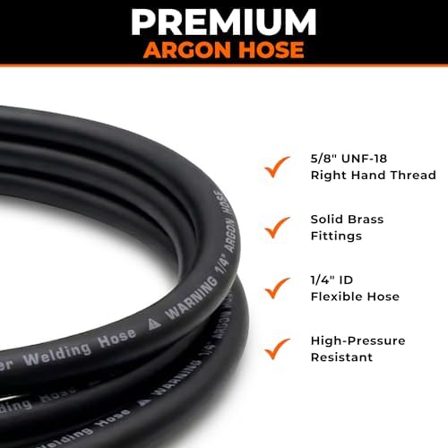 10 ft Argon Inert Gas Welding Hose – 5/8" UNF-18RH Fittings Both Ends – Flexible Rubber Flow Hose for Argon, CO2 and Helium MIG TIG Welding