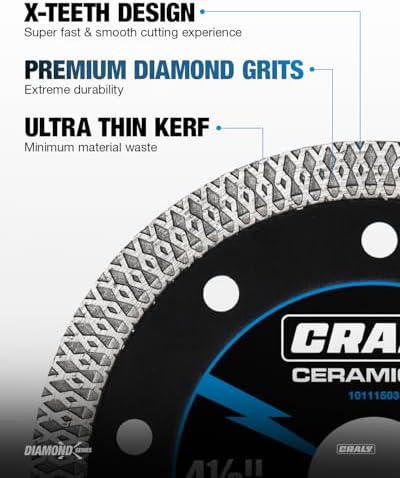 CRALY 4-1/2 Inch Super Thin Diamond Blade, 7/8 in Arbor, 4.5'' Diamond Tile Blade for Angle Grinder & Tile Saw, Diamond Cutting Wheel for Cutting Ceramic, Tile, Marble, Granite, Brick, Porcelain, 5PC