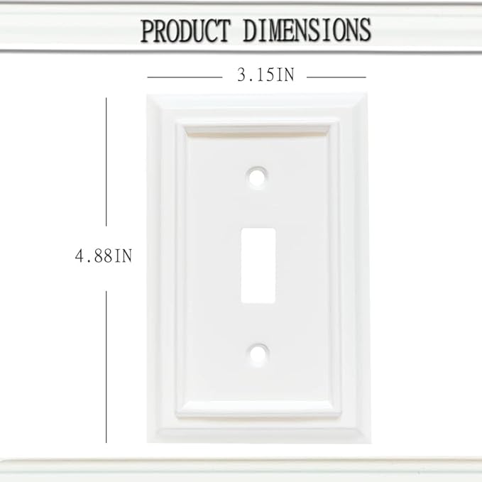 Wall Plates, Duplex Outlet Covers, Toggle Light Switch Plates, Decorator Light Switch Cover, Bamboo Fiber Material Wall Plate, Standard Size Wall Plates of various styles, White (1 Gang Toggle 4 Pack)