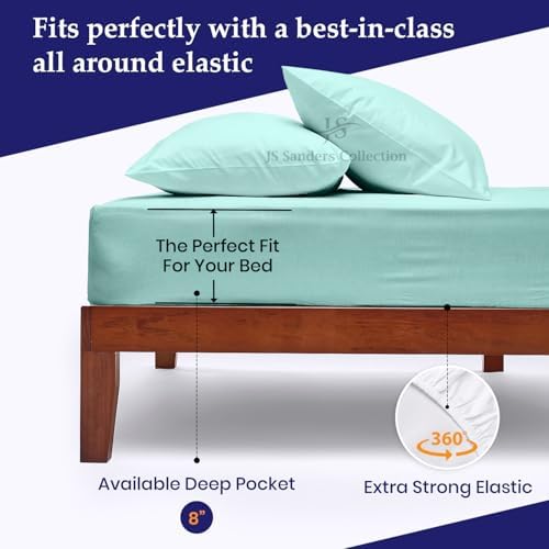 JS Sanders AFT Berth Boat Sheet 1 Pcs 600 TC Egyptian Cotton, Aqua Blue