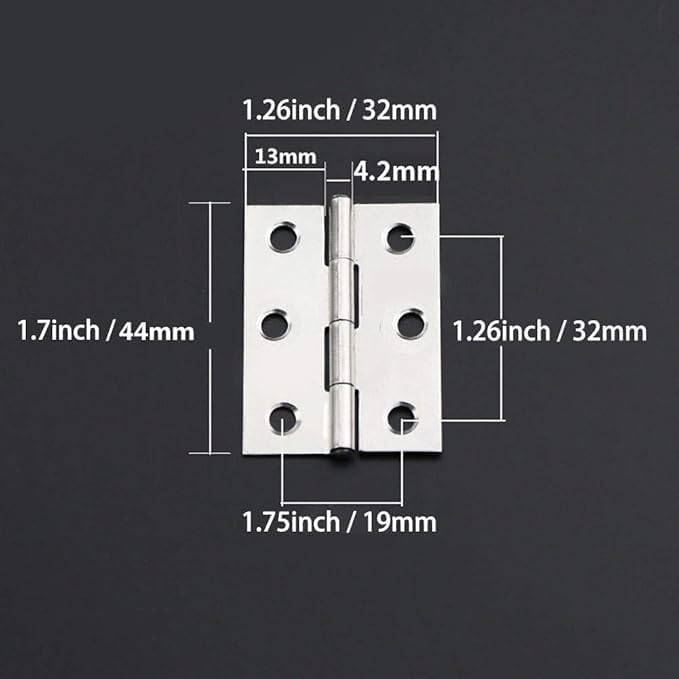 TamBee 40Pcs 1.7inch Folding Butt Hinges Cabinet Cupboard Closet Door Home Furniture Hardware Stainless Steel Silver Tone