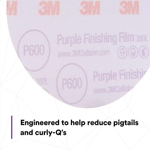 3M Hookit Purple Finishing Film Abrasive Disc, 260L, 30671, 6 in, P600