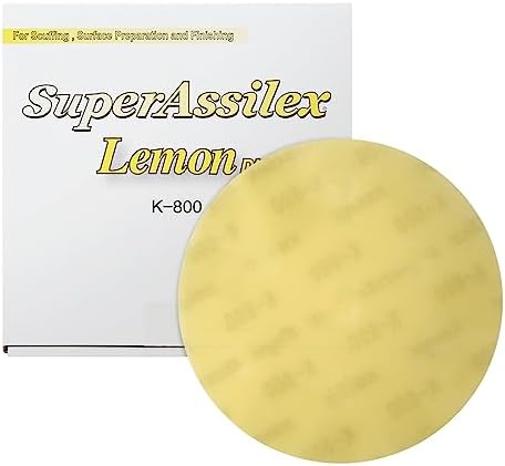 Eagle Abrasives Super Assilex Flexible 5 inch Sanding Discs, Lemon K-800, No Holes, Hook & Loop, 195-1509, 25 Discs