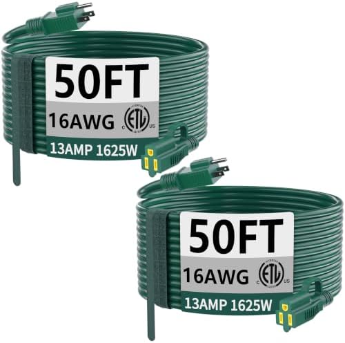 HUANCHAIN Indoor Outdoor Green Extension Cord 50 ft 2pcs Waterproof
