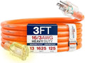 3ft Outdoor/Indoor Extension Cord 16/3 Gauge Heavy Duty 3 Prong SJTW, Waterproof, Flexible Cold-Resistant Long Power Cord,13A 125V 1625W, Orange by LifeSupplyUSA