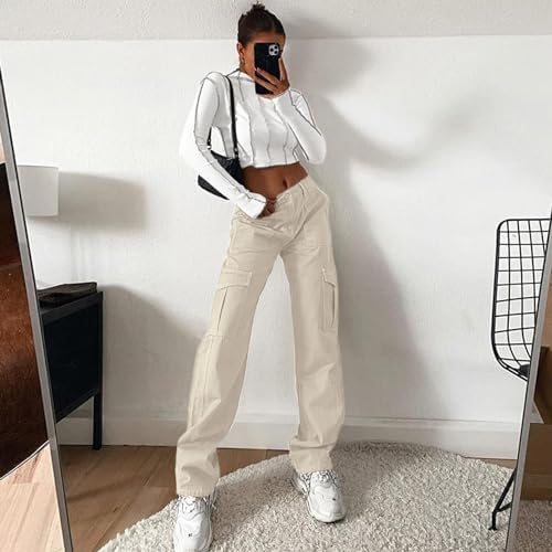Lepunuo Cargo Pants for Women High Waisted Casual Pants Baggy Stretchy Wide Leg Y2K Streetwear with 6 Pockets