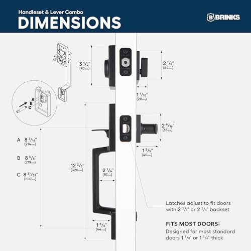 BRINKS Contemporary Keyed Entry Door Handleset with Lever and Deadbolt, Modern Front Door Lock Set, Easy Install, Pick-Resistant (Flat Lever, Matte Black)