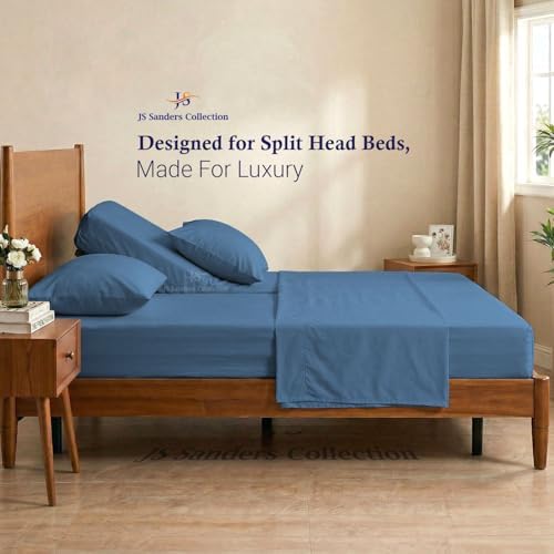 JS Sanders Collection Split Head Sheet Set 4PC Queen Size, Mediterranean Blue