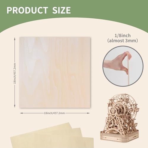 36 Pack Basswood Sheets Board 1/8 Inch Unfinished Wood,3mm Plywood for Laser Cutting,Boards for Crafts for DIY Plywood Sheets Unfinished Wood for Laser Cutting (18inchx18inch)