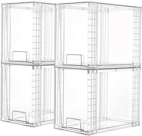 Vtopmart 4 Pack Clear Stackable Storage Drawers,9.7" High Plastic Organizers Bins for Skincare, Bathroom Supplies,Ideal for Cabinet,Undersink,Vanity,Kitchen,Pantry Organization